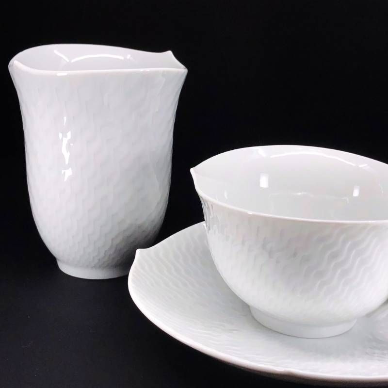 【美品】MEISSEN マイセン／波の戯れ カップ＆ソーサー・タンブラー／陶器／ホワイト
