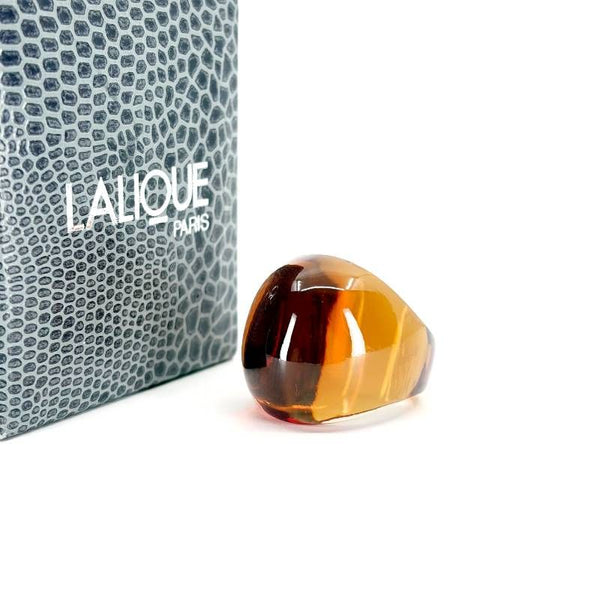 【美品・箱付き】Lalique ラリック／カボション リング／12号／グラス／琥珀色／M02900