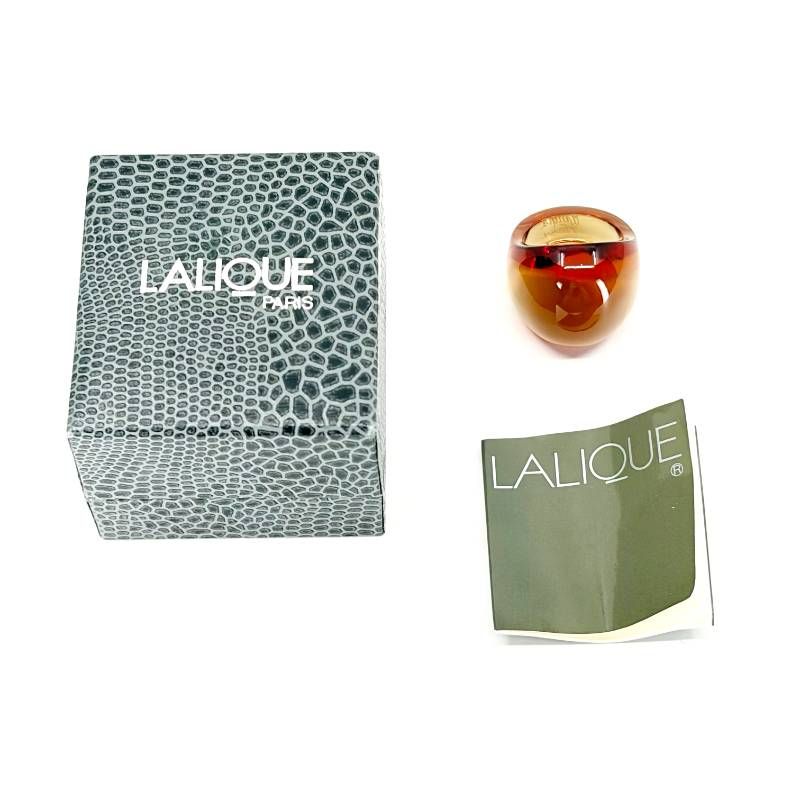 【美品・箱付き】Lalique ラリック／カボション リング／12号／グラス／琥珀色／M02900