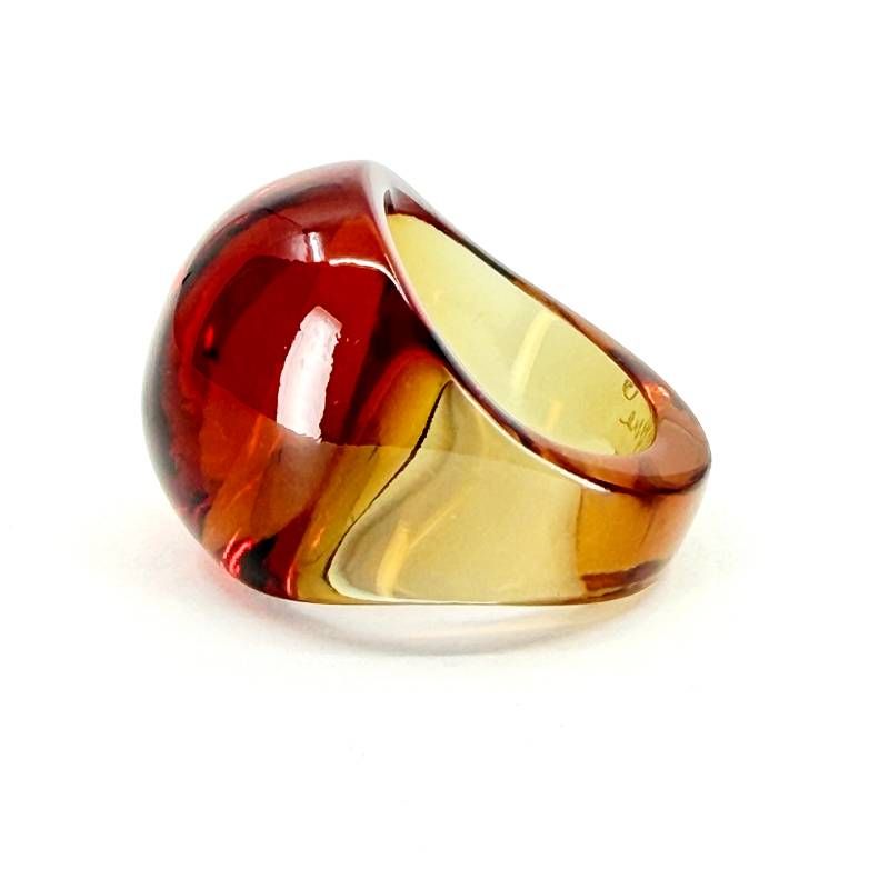 【美品・箱付き】Lalique ラリック／カボション リング／12号／グラス／琥珀色／M02900
