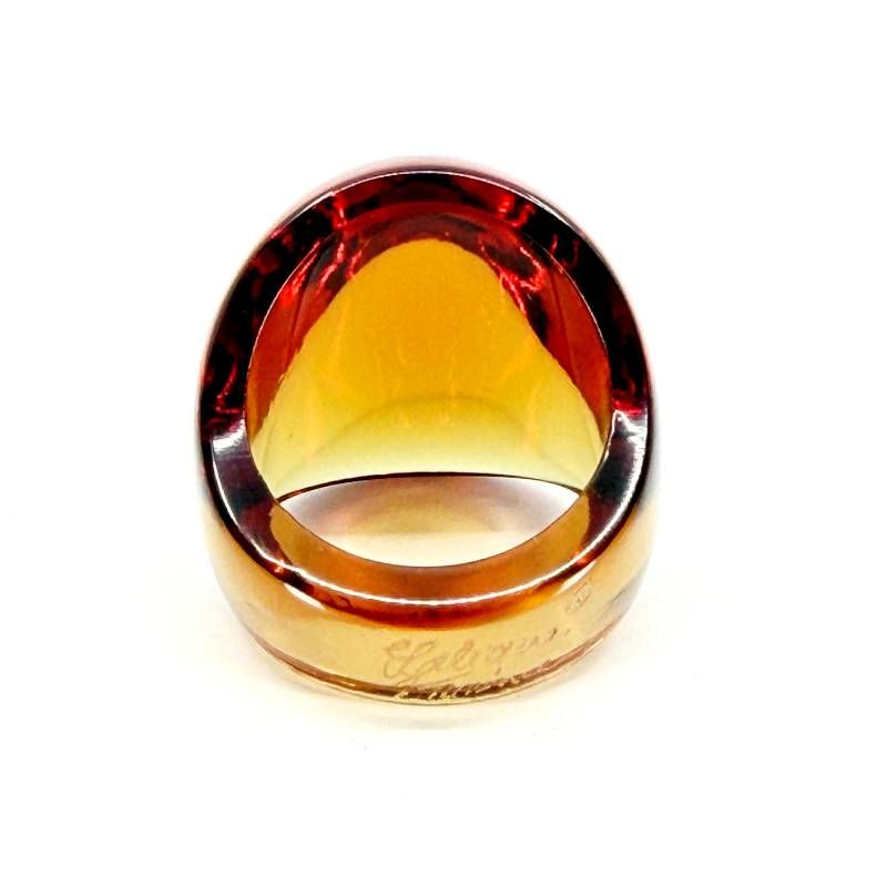 【美品・箱付き】Lalique ラリック／カボション リング／12号／グラス／琥珀色／M02900