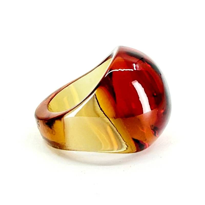 【美品・箱付き】Lalique ラリック／カボション リング／12号／グラス／琥珀色／M02900
