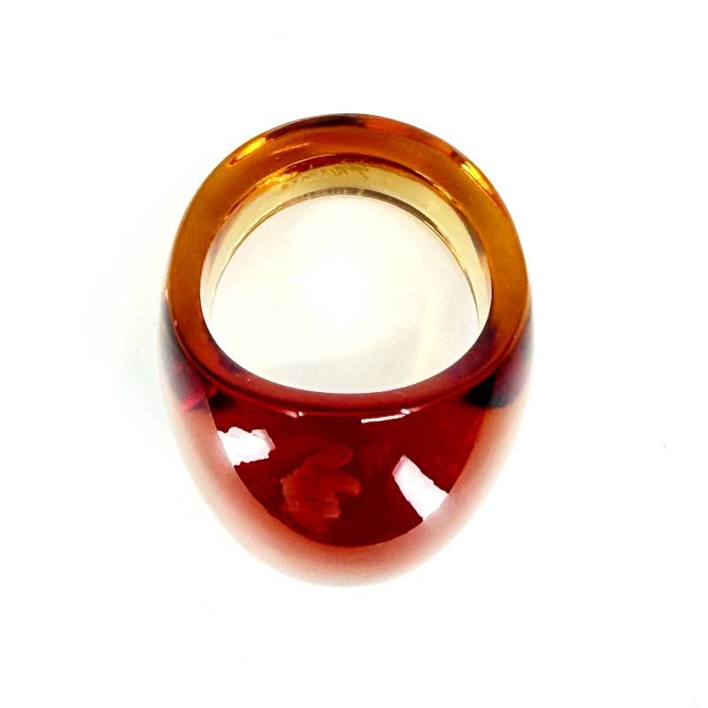 【美品・箱付き】Lalique ラリック／カボション リング／12号／グラス／琥珀色／M02900