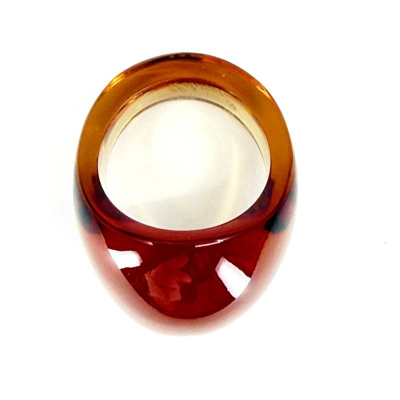 【美品・箱付き】Lalique ラリック／カボション リング／12号／グラス／琥珀色／M02900