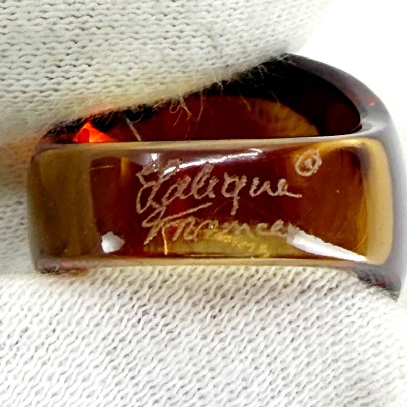 【美品・箱付き】Lalique ラリック／カボション リング／12号／グラス／琥珀色／M02900