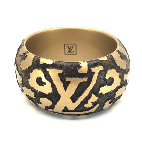 【美品】LOUIS VUITTON ルイヴィトン／ブラスレ レオモノグラム バングル ゴールド M65929／レジン／ブラウン・ゴールド