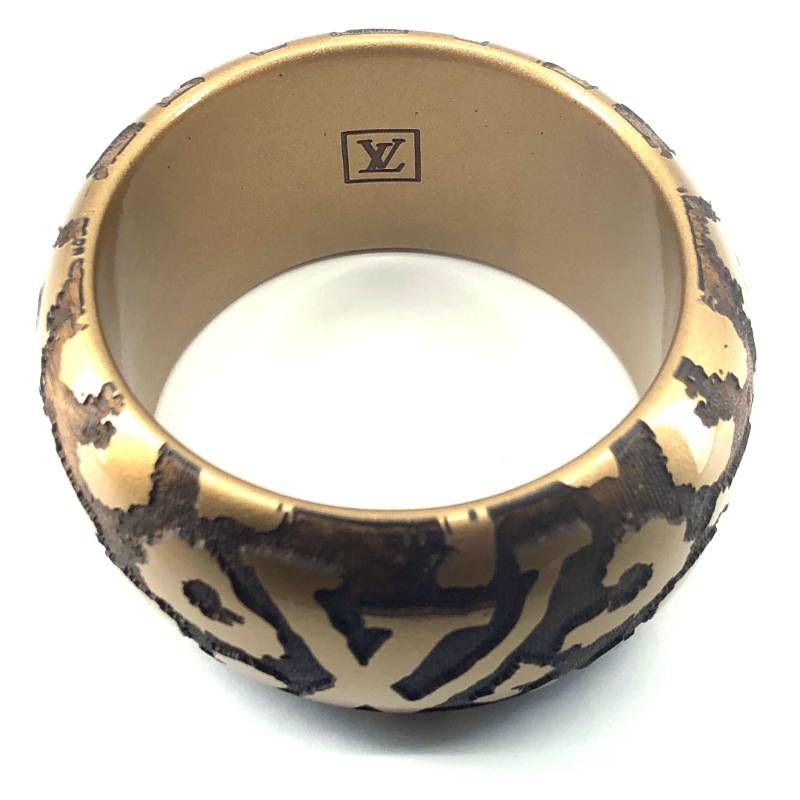 【美品】LOUIS VUITTON ルイヴィトン／ブラスレ レオモノグラム バングル ゴールド M65929／レジン／ブラウン・ゴールド
