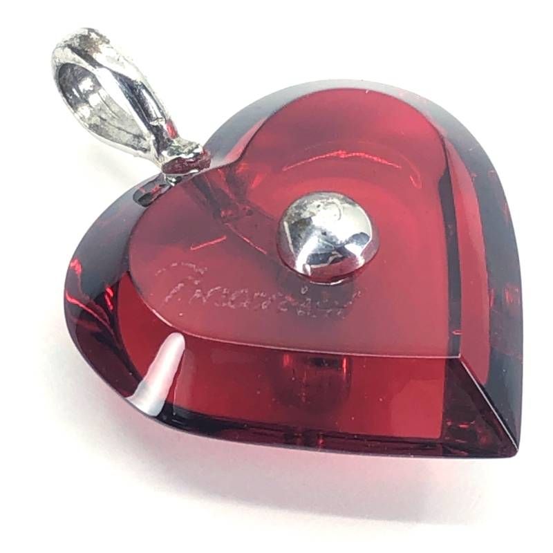 【美品】Baccarat バカラ／ミニハート ペンダントトップ／SV925・クリスタルグラス／レッド・シルバー／BC580