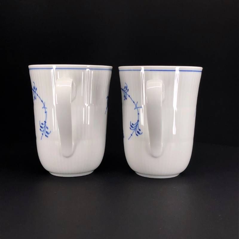 【美品】Royal Copenhagen ロイヤルコペンハーゲン／ブルーフルーテッド プレイン ペア マグカップ／陶器／ホワイト・ブルー