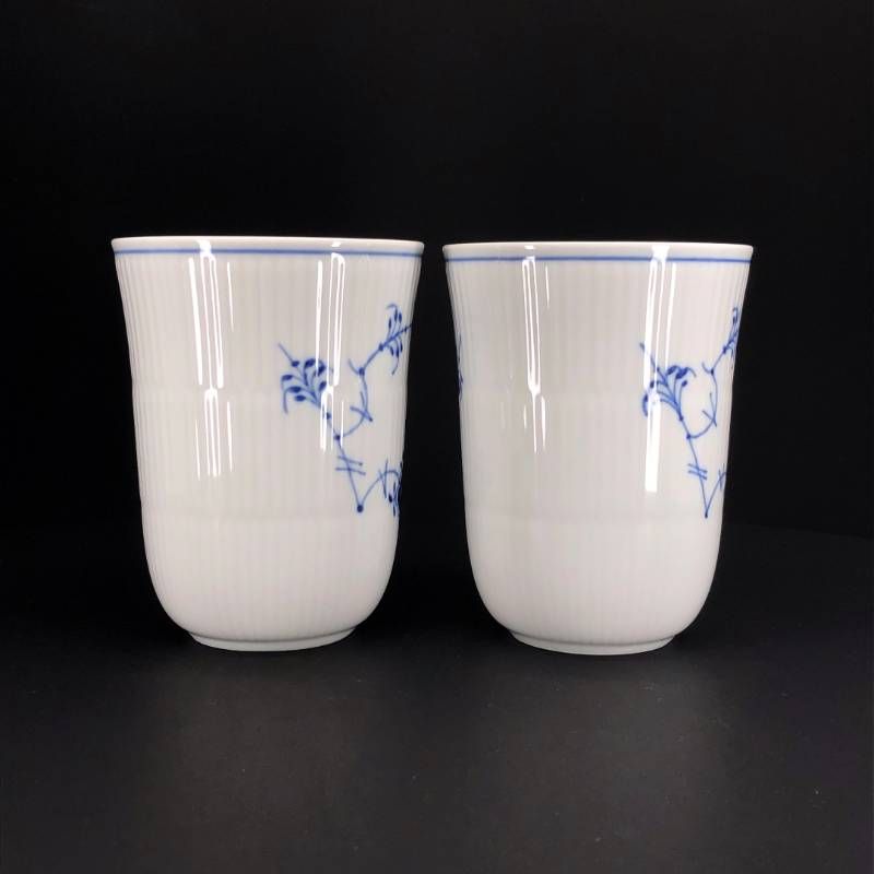 【美品】Royal Copenhagen ロイヤルコペンハーゲン／ブルーフルーテッド プレイン ペア マグカップ／陶器／ホワイト・ブルー