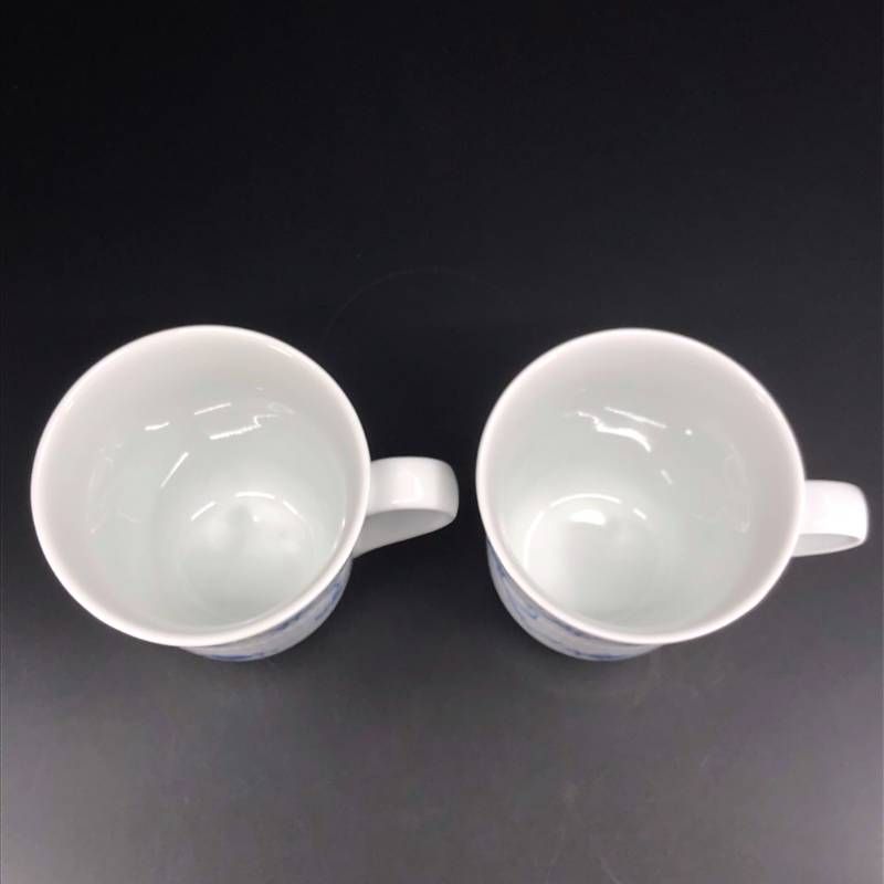 【美品】Royal Copenhagen ロイヤルコペンハーゲン／ブルーフルーテッド プレイン ペア マグカップ／陶器／ホワイト・ブルー