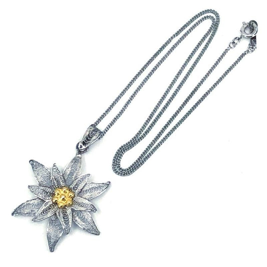 【美品】ヴィンテージ エーデルワイスの花 ネックレス／銀線細工／SV925／シルバー・ゴールド