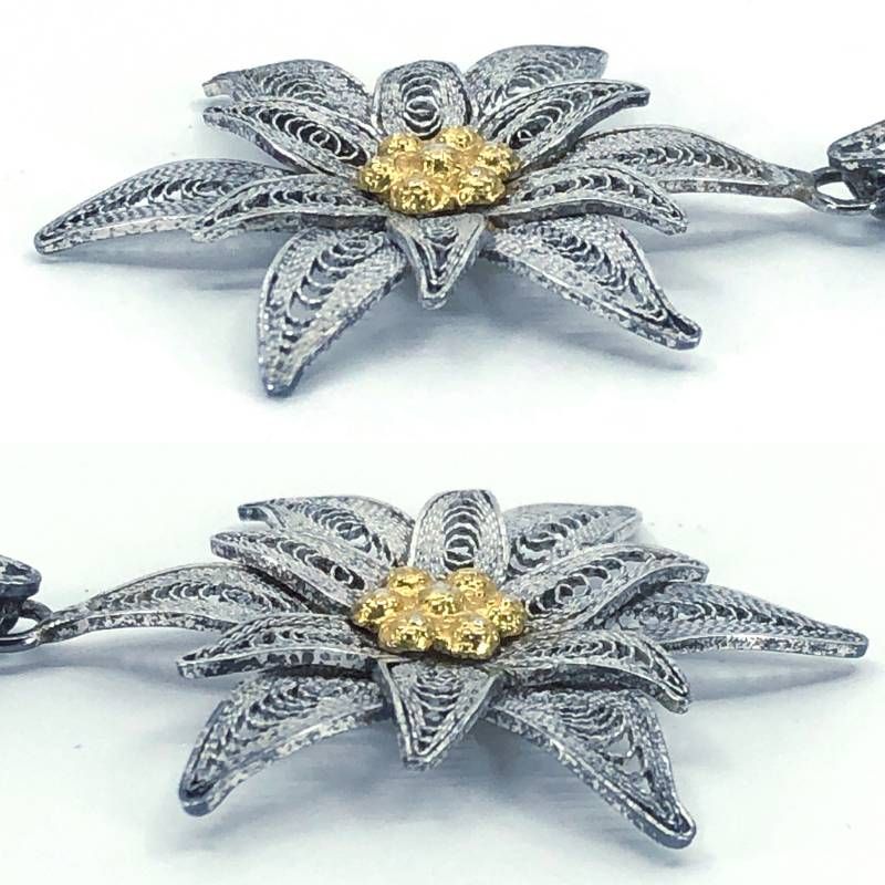 【美品】ヴィンテージ エーデルワイスの花 ネックレス／銀線細工／SV925／シルバー・ゴールド