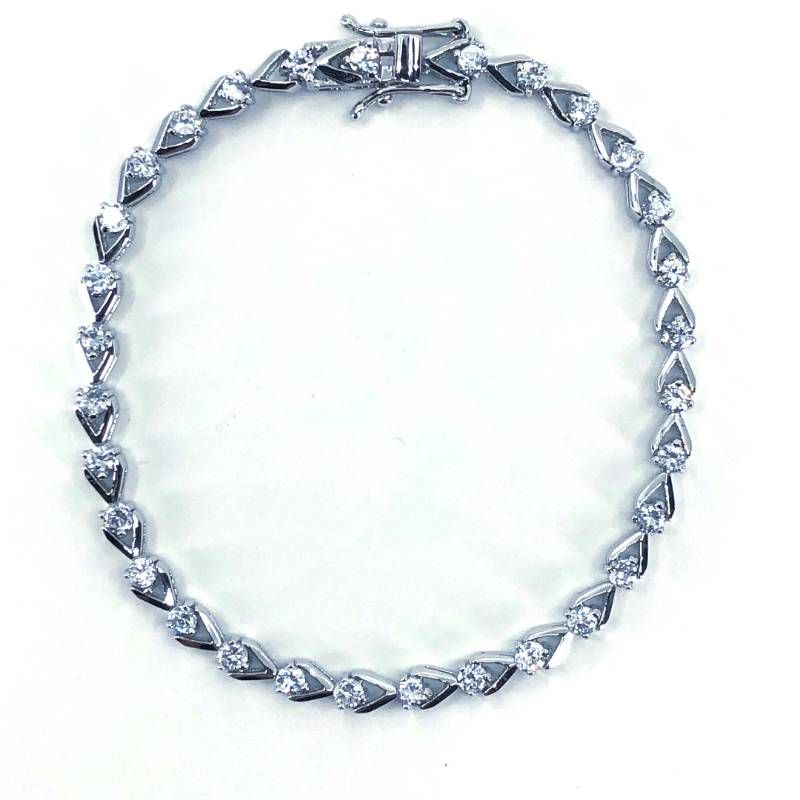 【美品】レディース テニスブレスレット／SV925・※石材質不明／シルバー
