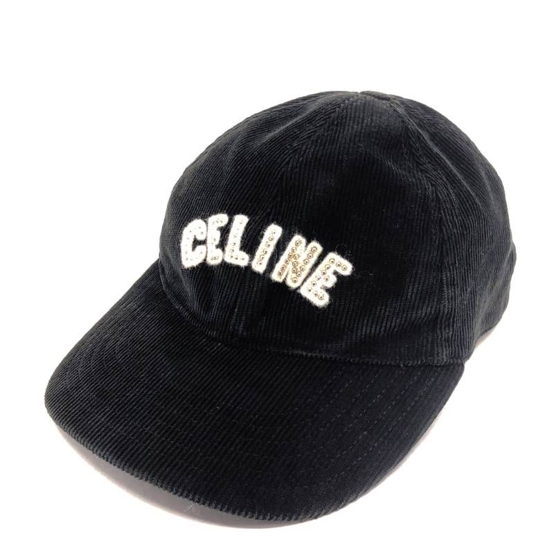 CELINE セリーヌ／ロゴスタッズ コーデュロイ ベースボールキャップ／M／ブラック