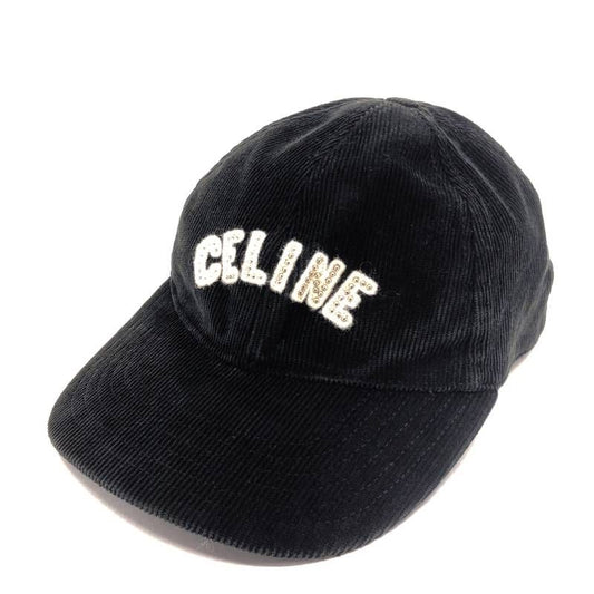 CELINE セリーヌ／ロゴスタッズ コーデュロイ ベースボールキャップ／M／ブラック
