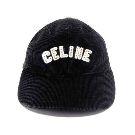 CELINE セリーヌ／ロゴスタッズ コーデュロイ ベースボールキャップ／M／ブラック