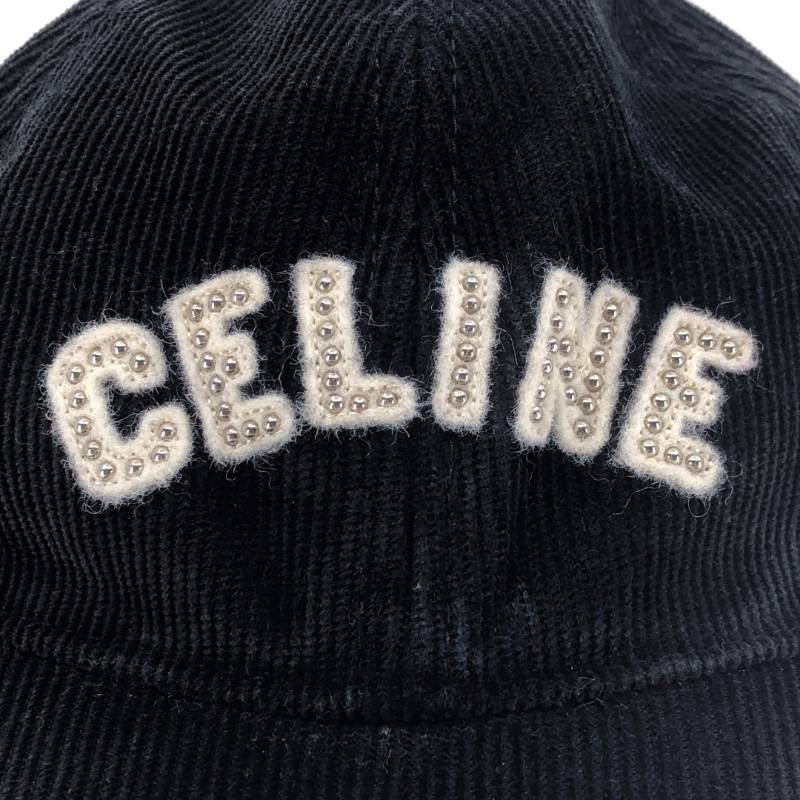 CELINE セリーヌ／ロゴスタッズ コーデュロイ ベースボールキャップ／M／ブラック
