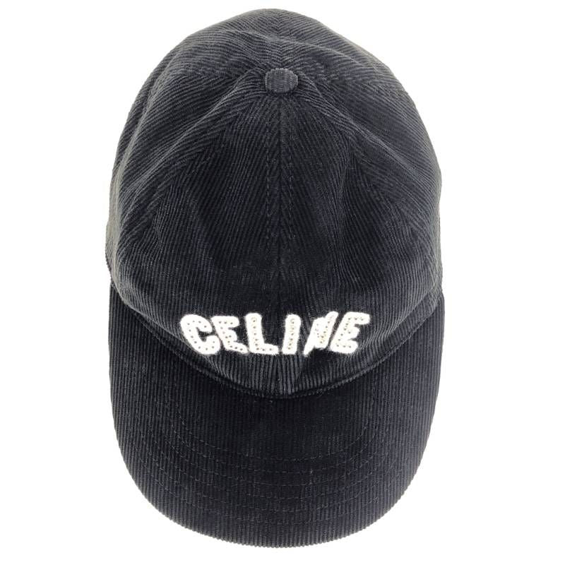 CELINE セリーヌ／ロゴスタッズ コーデュロイ ベースボールキャップ／M／ブラック