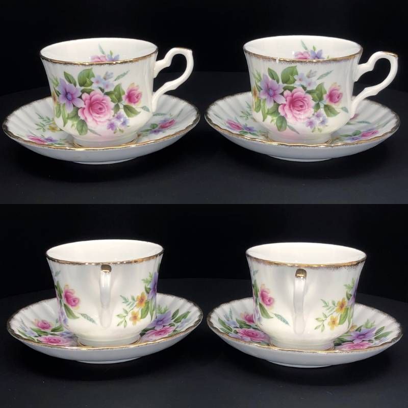 Royal Stafford ロイヤルスタッフォード／カップ＆ソーサー（2客）・プレート（小 2枚） セット／陶器／ホワイト・ピンク・パープル