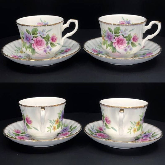 Royal Stafford ロイヤルスタッフォード／カップ＆ソーサー（2客）・プレート（小 2枚） セット／陶器／ホワイト・ピンク・パープル