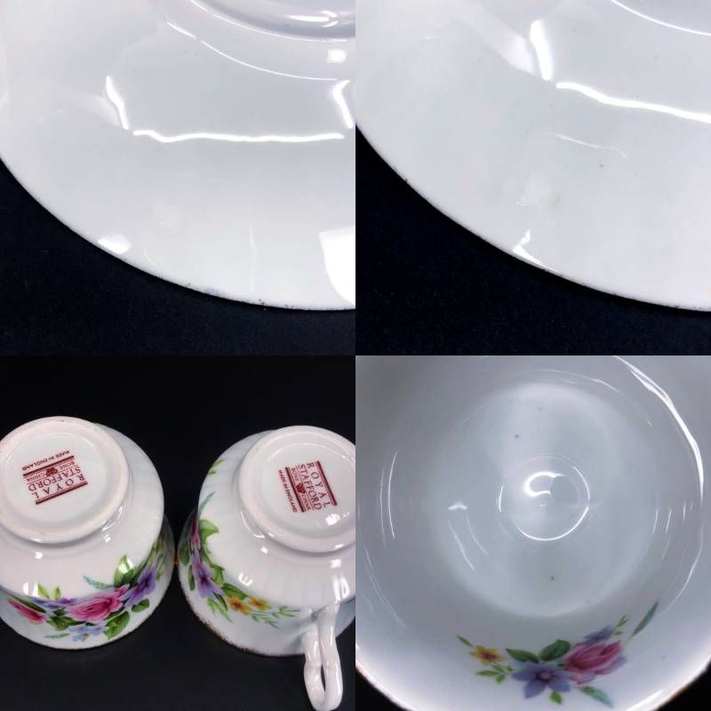 Royal Stafford ロイヤルスタッフォード／カップ＆ソーサー（2客）・プレート（小 2枚） セット／陶器／ホワイト・ピンク・パープル