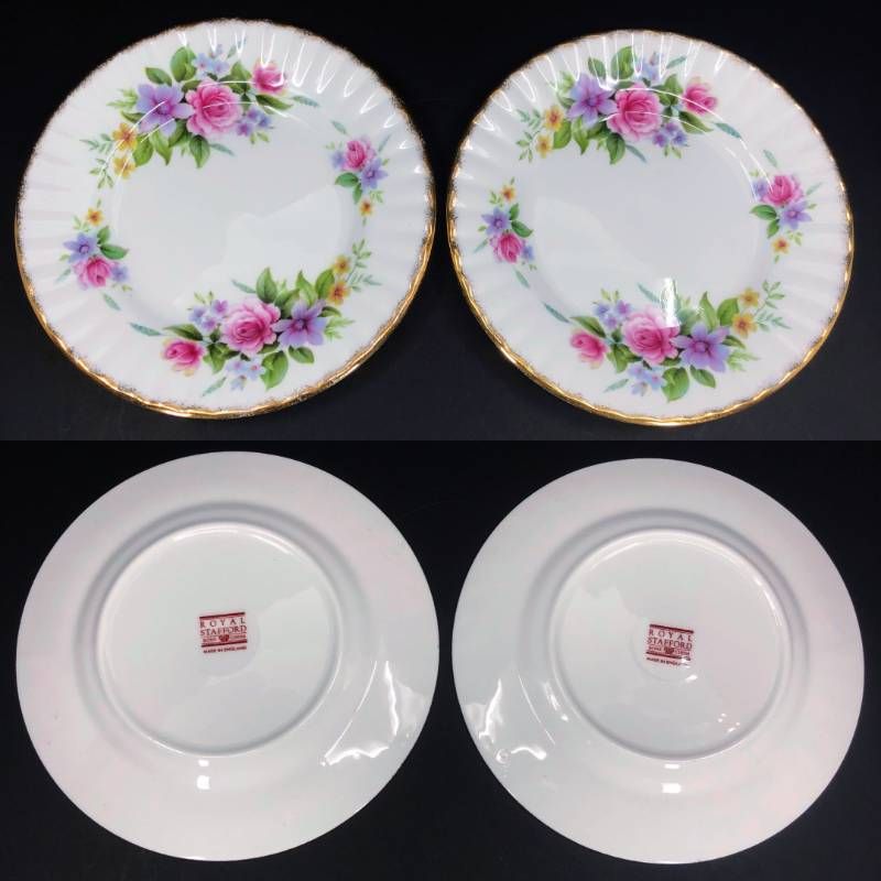 Royal Stafford ロイヤルスタッフォード／カップ＆ソーサー（2客）・プレート（小 2枚） セット／陶器／ホワイト・ピンク・パープル