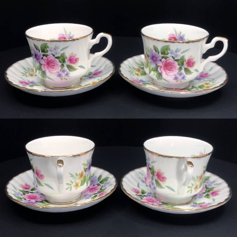 Royal Stafford ロイヤルスタッフォード／カップ＆ソーサー（2客）・プレート（小 2枚） セット／陶器／ホワイト・ピンク・パープル