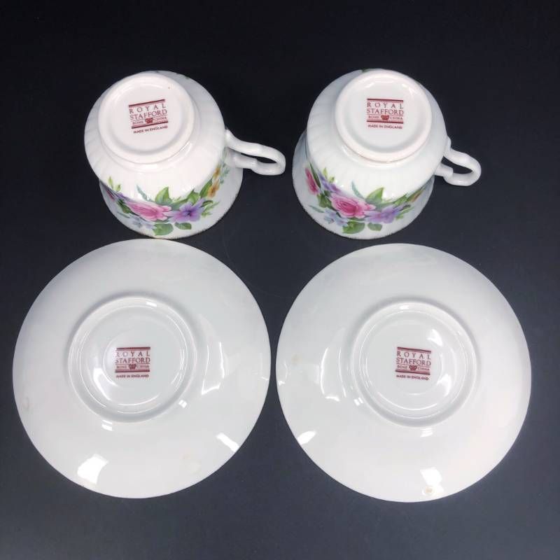 Royal Stafford ロイヤルスタッフォード／カップ＆ソーサー（2客）・プレート（小 2枚） セット／陶器／ホワイト・ピンク・パープル