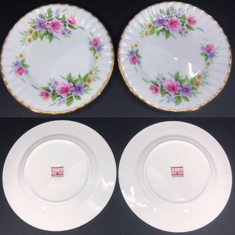 Royal Stafford ロイヤルスタッフォード／カップ＆ソーサー（2客）・プレート（小 2枚） セット／陶器／ホワイト・ピンク・パープル