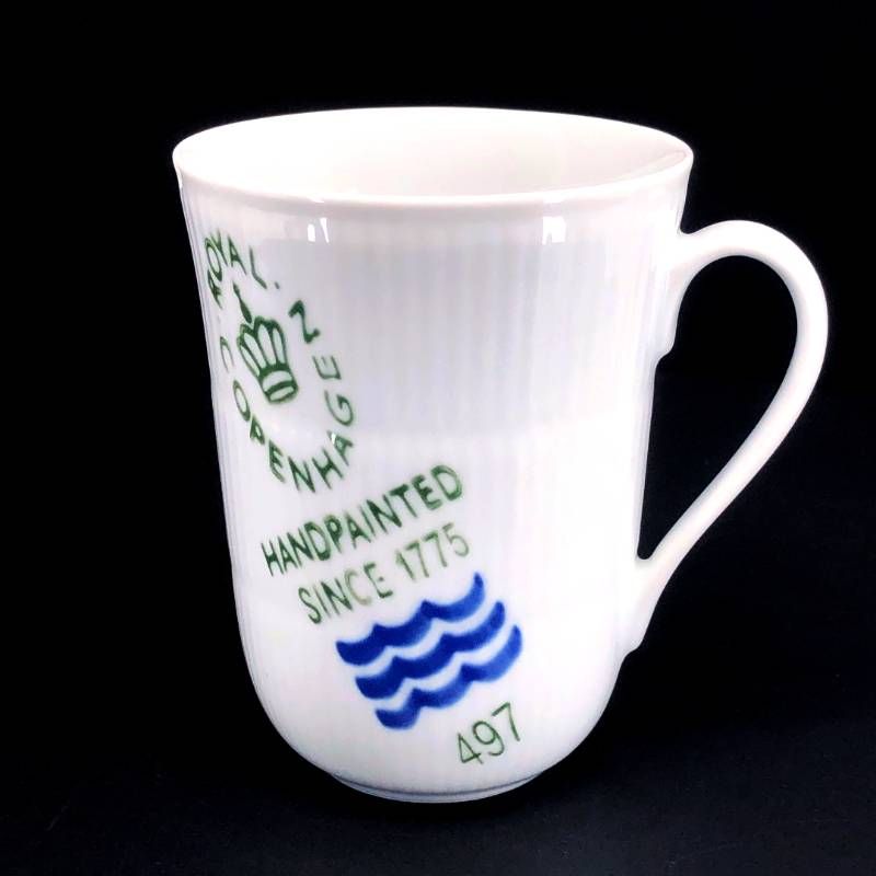 【訳あり・売り切り】Royal Copenhagen ロイヤルコペンハーゲン／フルーテッド シグネチャー マグカップ／陶器／ホワイト・ブルー