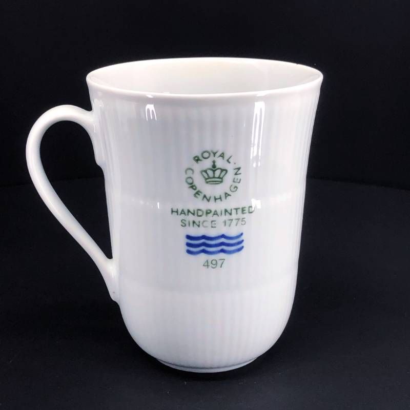 【訳あり・売り切り】Royal Copenhagen ロイヤルコペンハーゲン／フルーテッド シグネチャー マグカップ／陶器／ホワイト・ブルー