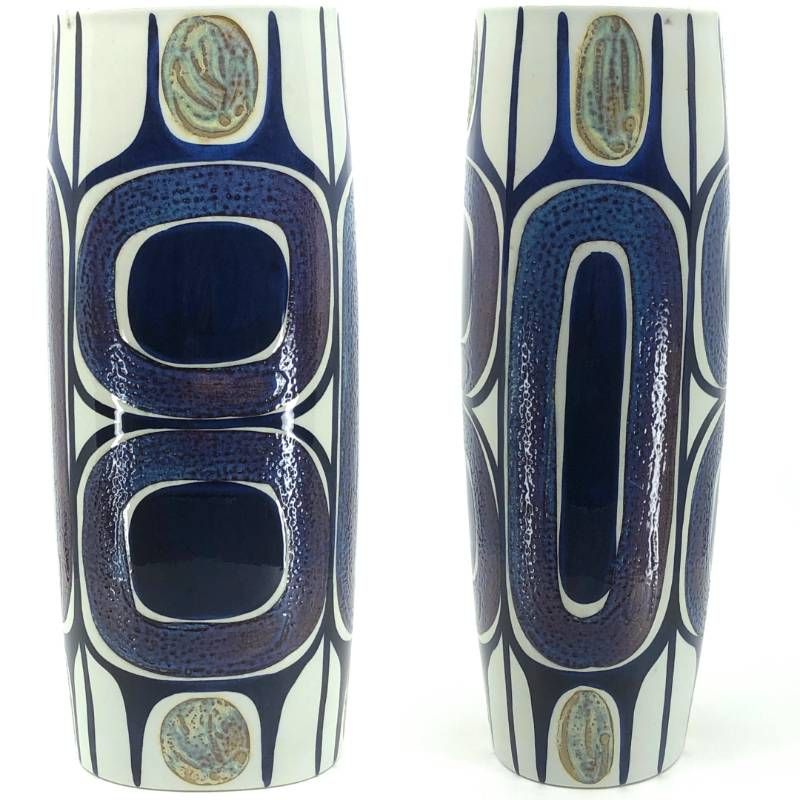 【美品】Royal Copenhagen ロイヤルコペンハーゲン／カリ・クリステンセンデザイン テネラ フラワーベース 花瓶／陶器／ホワイト・ブルー