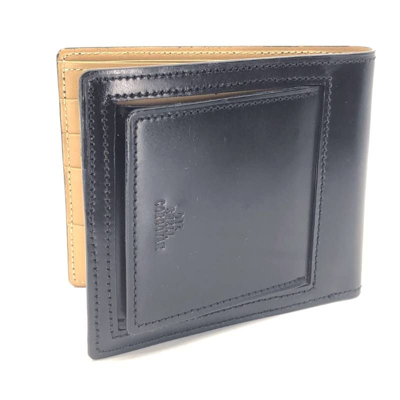 【美品】OIL SHELL CORDOVAN オイルシェルコードバン／コードバンレザー 二つ折り 財布 コンパクト ウォレット／レザー／ブラック・ブラウン