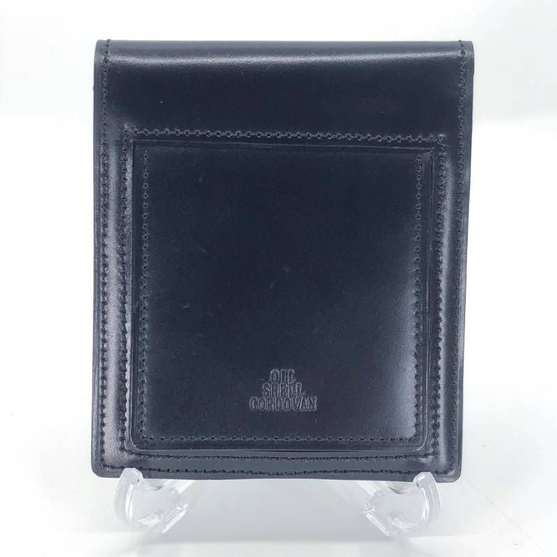 【美品】OIL SHELL CORDOVAN オイルシェルコードバン／コードバンレザー 二つ折り 財布 コンパクト ウォレット／レザー／ブラック・ブラウン