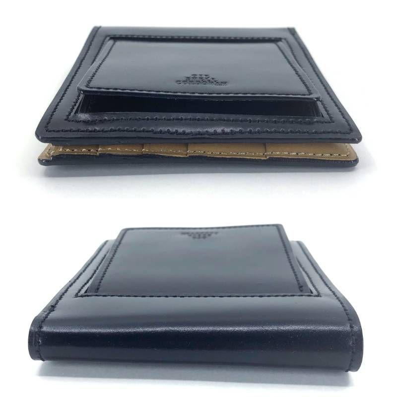 【美品】OIL SHELL CORDOVAN オイルシェルコードバン／コードバンレザー 二つ折り 財布 コンパクト ウォレット／レザー／ブラック・ブラウン