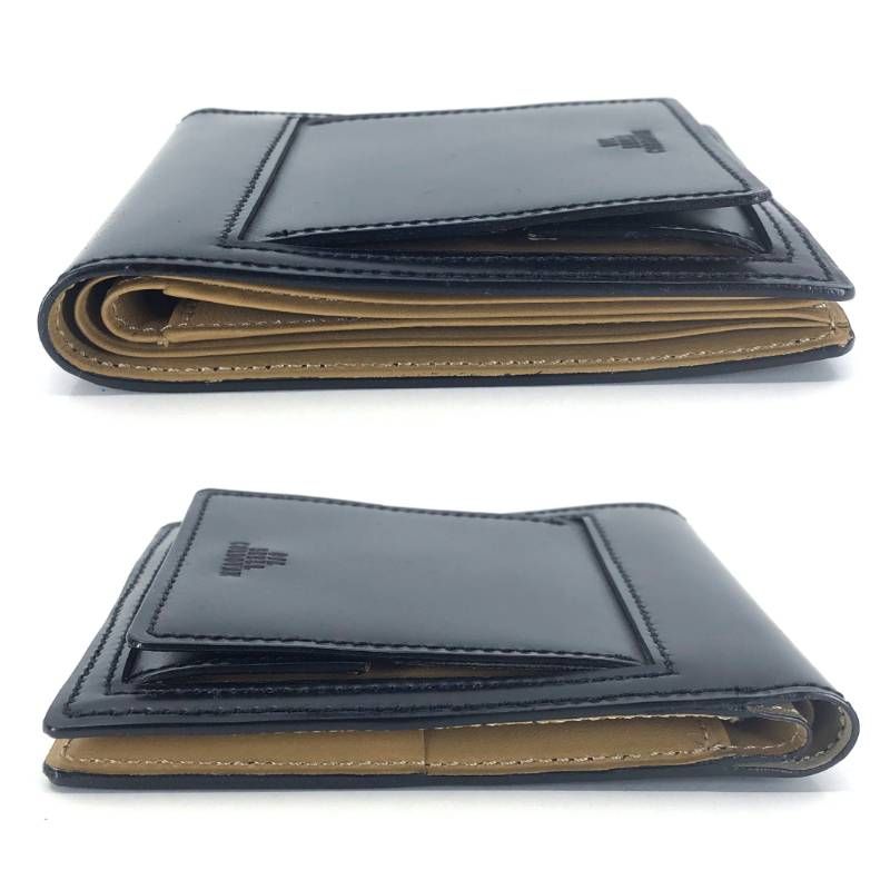 【美品】OIL SHELL CORDOVAN オイルシェルコードバン／コードバンレザー 二つ折り 財布 コンパクト ウォレット／レザー／ブラック・ブラウン