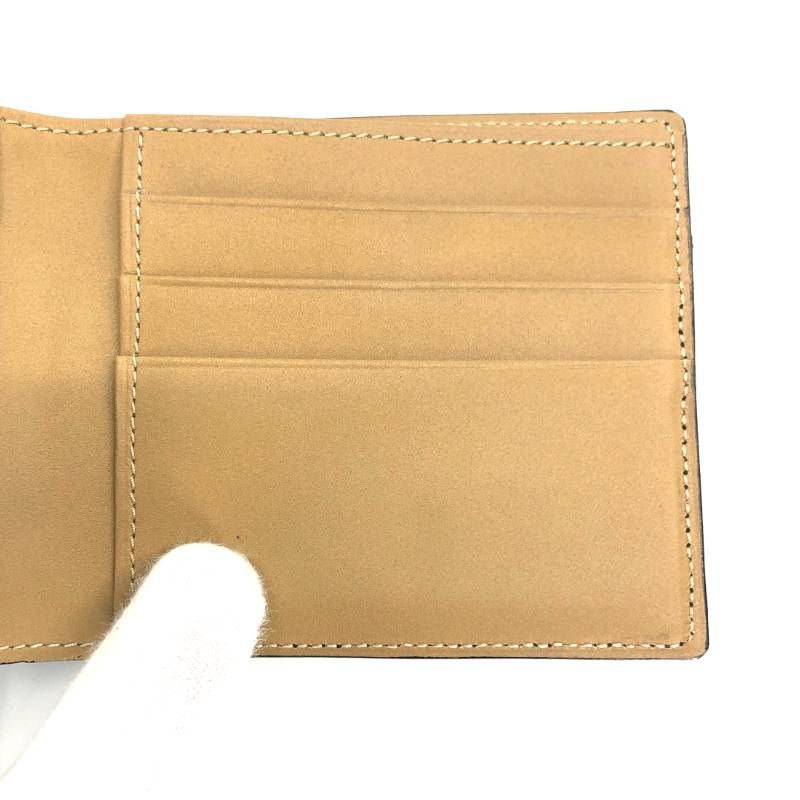 【美品】OIL SHELL CORDOVAN オイルシェルコードバン／コードバンレザー 二つ折り 財布 コンパクト ウォレット／レザー／ブラック・ブラウン