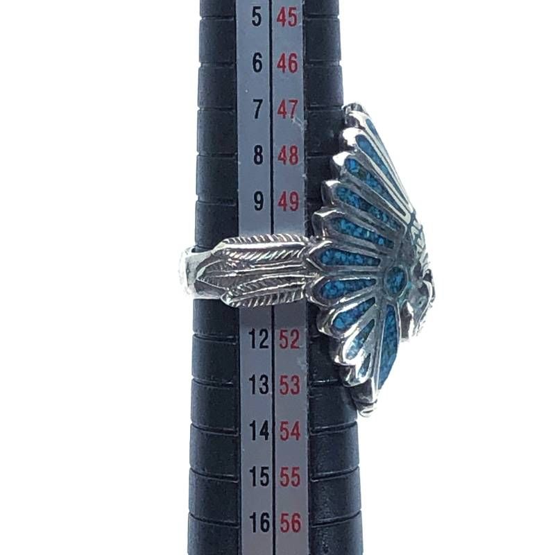 【美品】NAVAJO ナバホ族／インディアン ヘッドリング 指輪／SV925・ターコイズ／10号／シルバー・ターコイズブルー