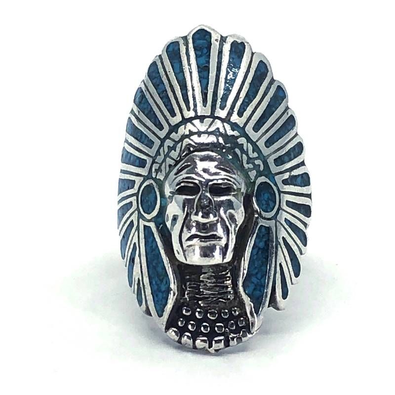 【美品】NAVAJO ナバホ族／インディアン ヘッドリング 指輪／SV925・ターコイズ／10号／シルバー・ターコイズブルー