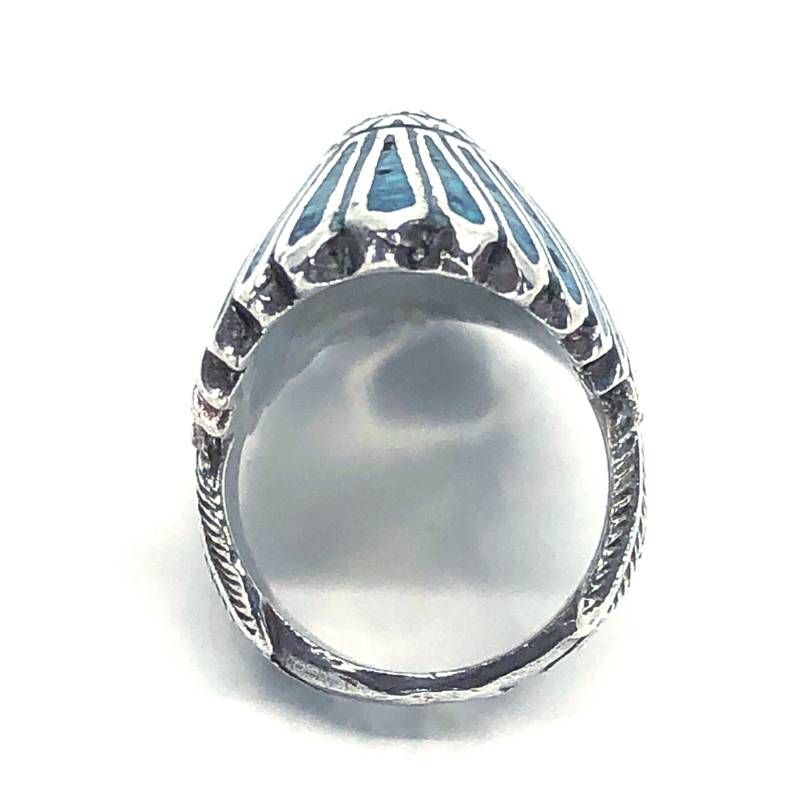 【美品】NAVAJO ナバホ族／インディアン ヘッドリング 指輪／SV925・ターコイズ／10号／シルバー・ターコイズブルー