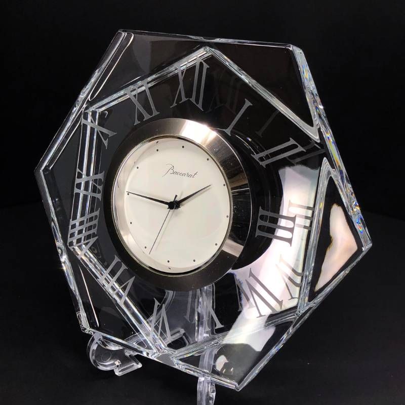 【美品・電池交換済み】Baccarat バカラ／アルクール アビス デスククロック／クリスタルグラス／クリア・ホワイト／BC585