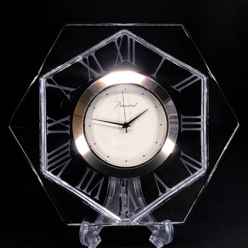 【美品・電池交換済み】Baccarat バカラ／アルクール アビス デスククロック／クリスタルグラス／クリア・ホワイト／BC585