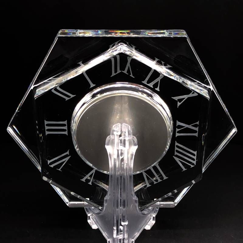 【美品・電池交換済み】Baccarat バカラ／アルクール アビス デスククロック／クリスタルグラス／クリア・ホワイト／BC585