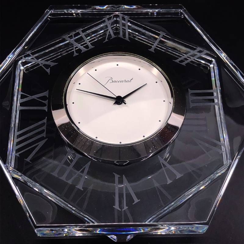 【美品・電池交換済み】Baccarat バカラ／アルクール アビス デスククロック／クリスタルグラス／クリア・ホワイト／BC585
