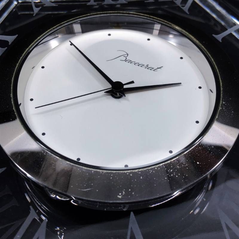 【美品・電池交換済み】Baccarat バカラ／アルクール アビス デスククロック／クリスタルグラス／クリア・ホワイト／BC585