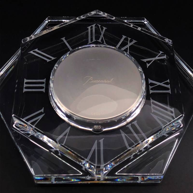 【美品・電池交換済み】Baccarat バカラ／アルクール アビス デスククロック／クリスタルグラス／クリア・ホワイト／BC585