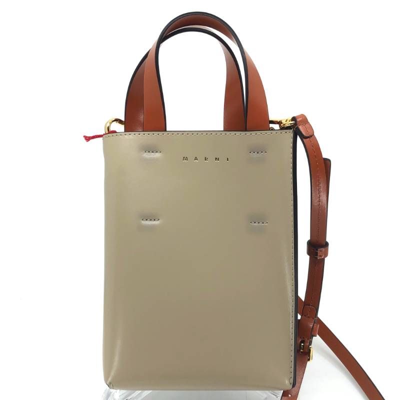 【美品】MARNI マルニ／ミュゼオ ナノ バイカラー 2way ショルダーバッグ SHMP0050Y0 ／レザー／ベージュ・ディープグリーン