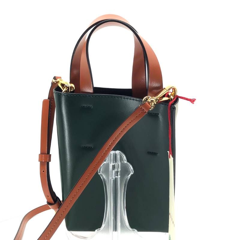 【美品】MARNI マルニ／ミュゼオ ナノ バイカラー 2way ショルダーバッグ SHMP0050Y0 ／レザー／ベージュ・ディープグリーン