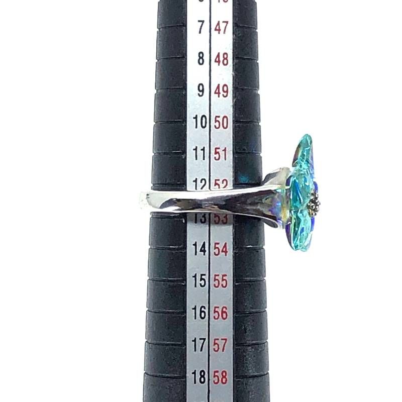 【美品】Baccarat バカラ／ブロッサム スター カクテル リング 指輪／12.5号／SV925・クリスタルグラス／ブルー・マルチカラー・シルバー／BC587